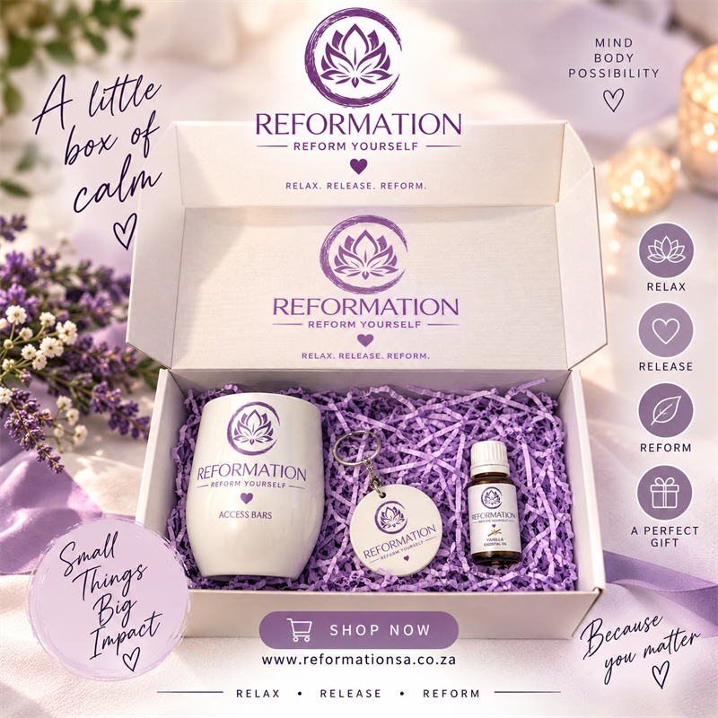 Reformation Access Bars Relaxation Gift Box with mug, keyring and vanilla essential oil 